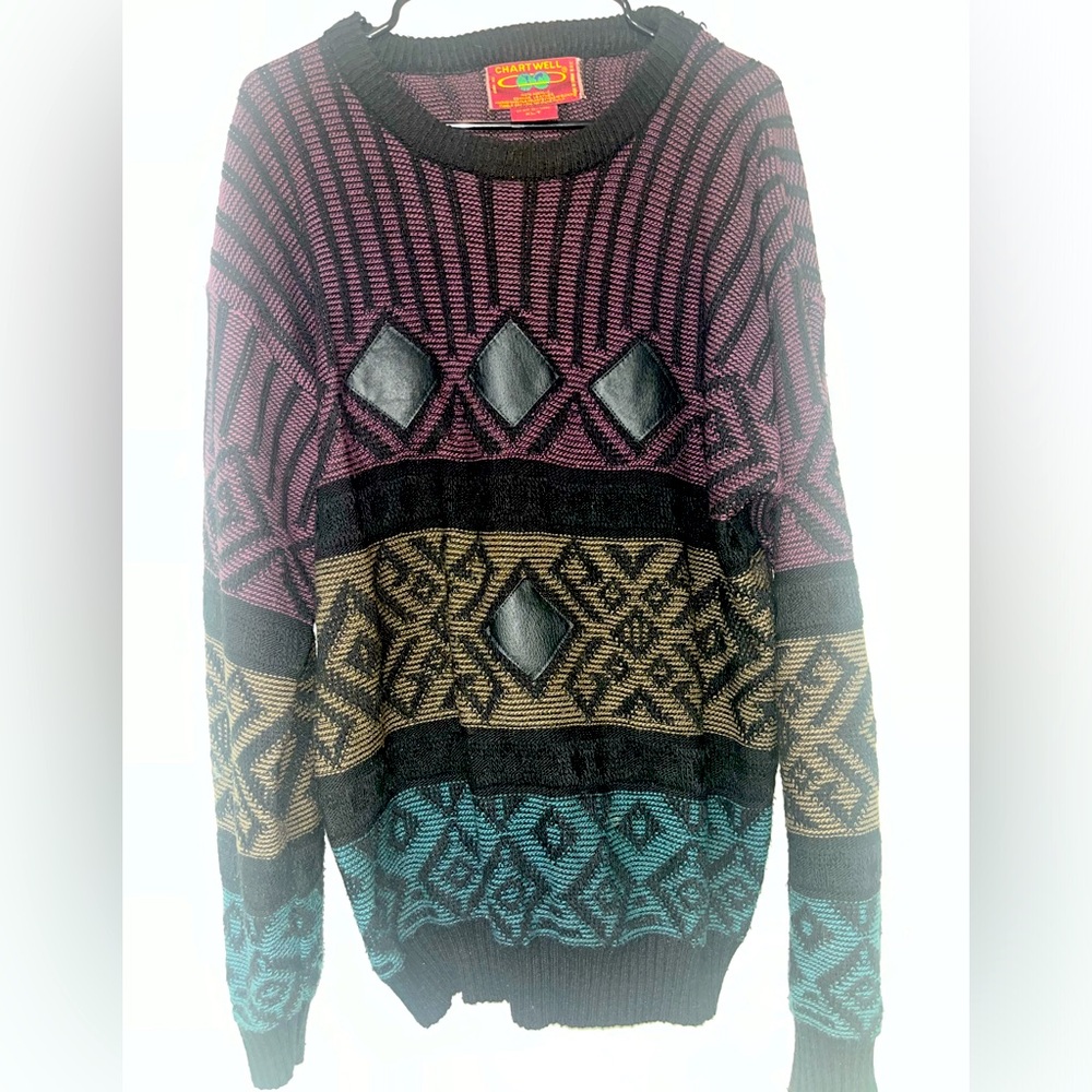 Chartwell XLT Men’s Blue, Green, Purple Patterned knit sweater
